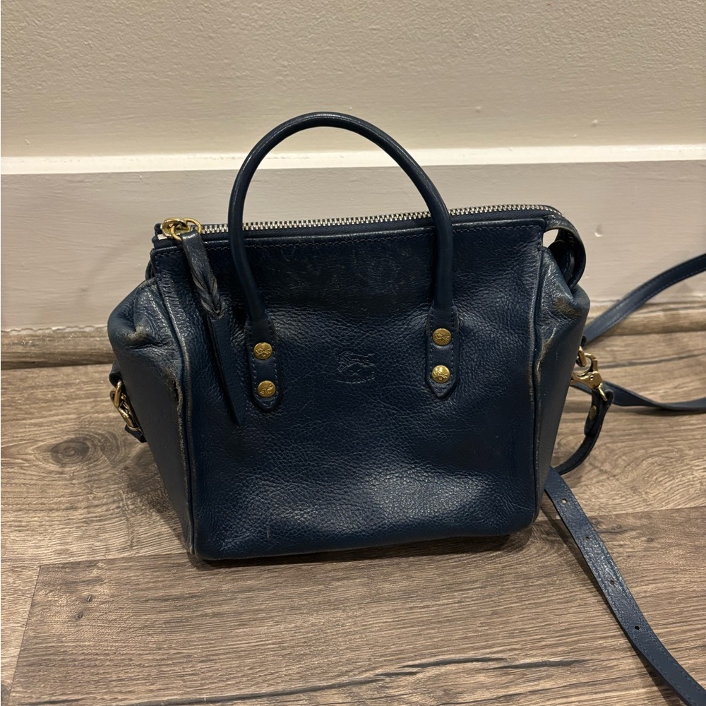il Bisonte Navy Blue Leather Handbag